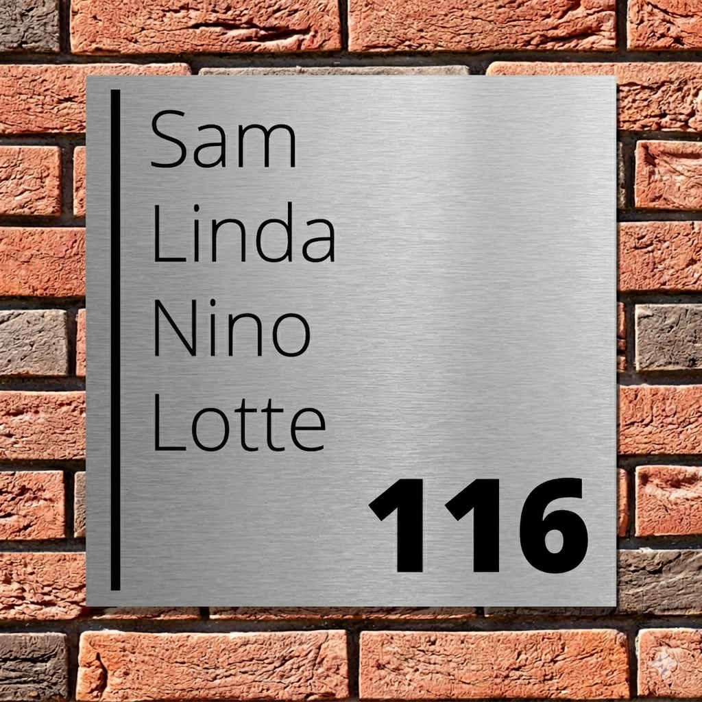 RVS-look naambordje - 20 x 20 cm - incl. bevestigingsset