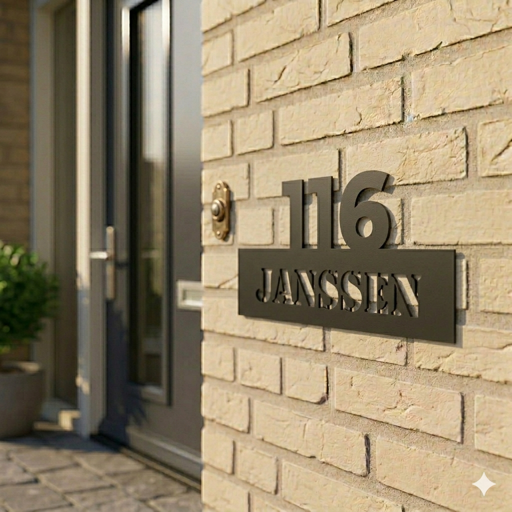 Naambordje Unico - Huisnummer + familienaam Stencil - Afbeelding 2
