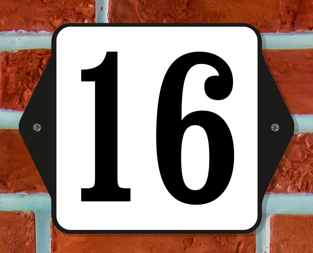 Huisnummerbord Klassiek - Nummer 16 - 14 x 11 cm - incl. bevestiging