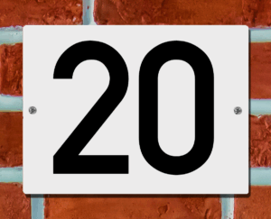 Huisnummerbord Wit - Nummer 20 - 15 x 12 cm - incl. bevestiging