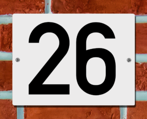 Huisnummerbord Wit - Nummer 26 - 15 x 12 cm - incl. bevestiging