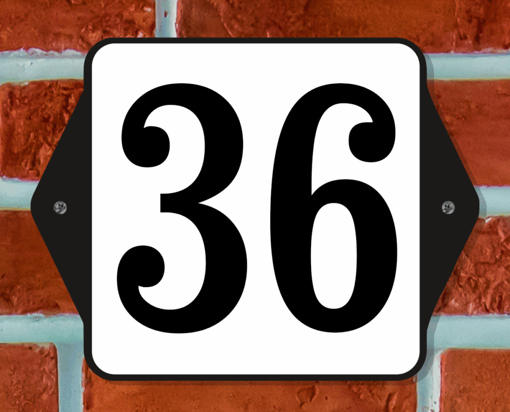 Huisnummerbord Klassiek - Nummer 36 - 14 x 11 cm - incl. bevestiging