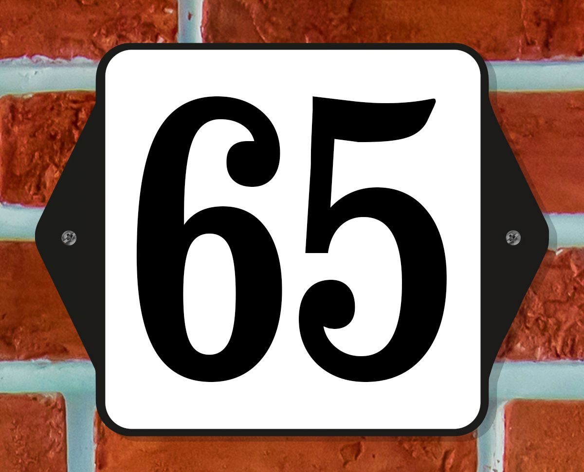 Huisnummerbord Klassiek - Nummer 65 - 14 x 11 cm - incl. bevestiging