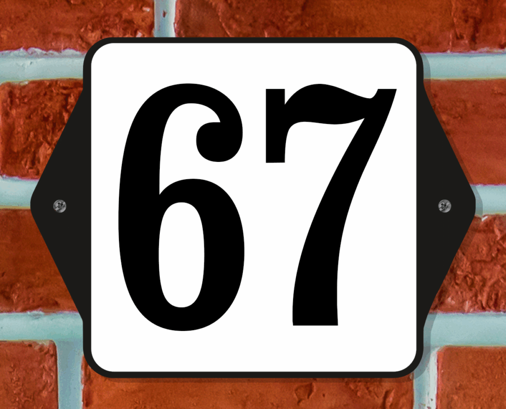 Huisnummerbord Klassiek - Nummer 67 - 14 x 11 cm - incl. bevestiging