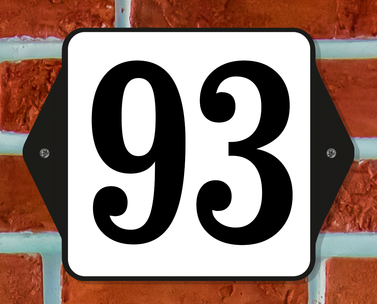 Huisnummerbord Klassiek - Nummer 93 - 14 x 11 cm - incl. bevestiging
