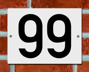 Huisnummerbord Wit - Nummer 99 - 15 x 12 cm - incl. bevestiging