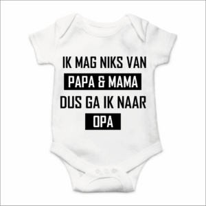 Rompertje met Tekst - Ik mag niks, dus ga ik naar Opa - wit/zwart