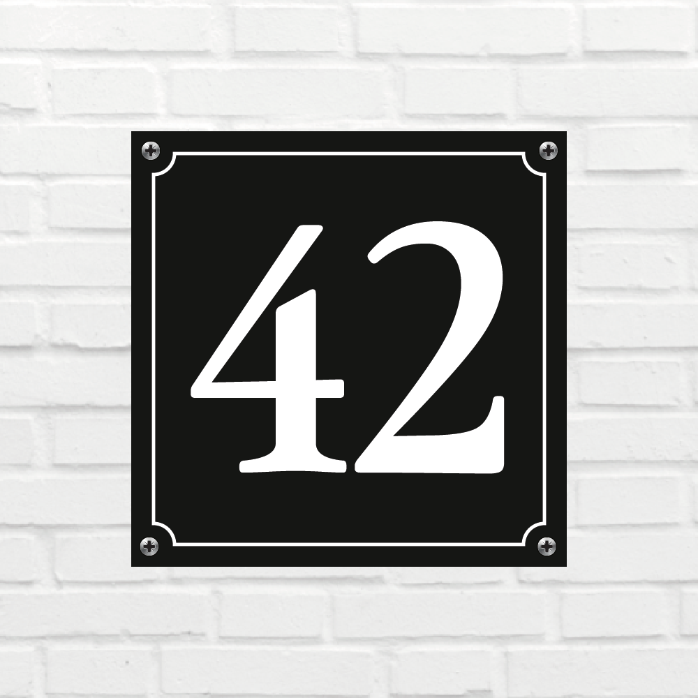 Huisnummerbord Mat zwart Deluxe - Nummer 42 - incl. bevestiging