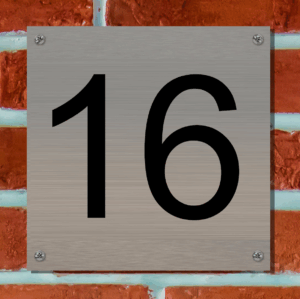 Huisnummerbord RVS Deluxe - Nummer 16 - 12 x 12 cm - incl. set voor bevestiging