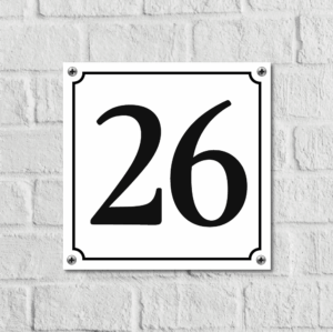 Huisnummerbord Wit Dibond Deluxe - Nummer 26 - incl. bevestiging