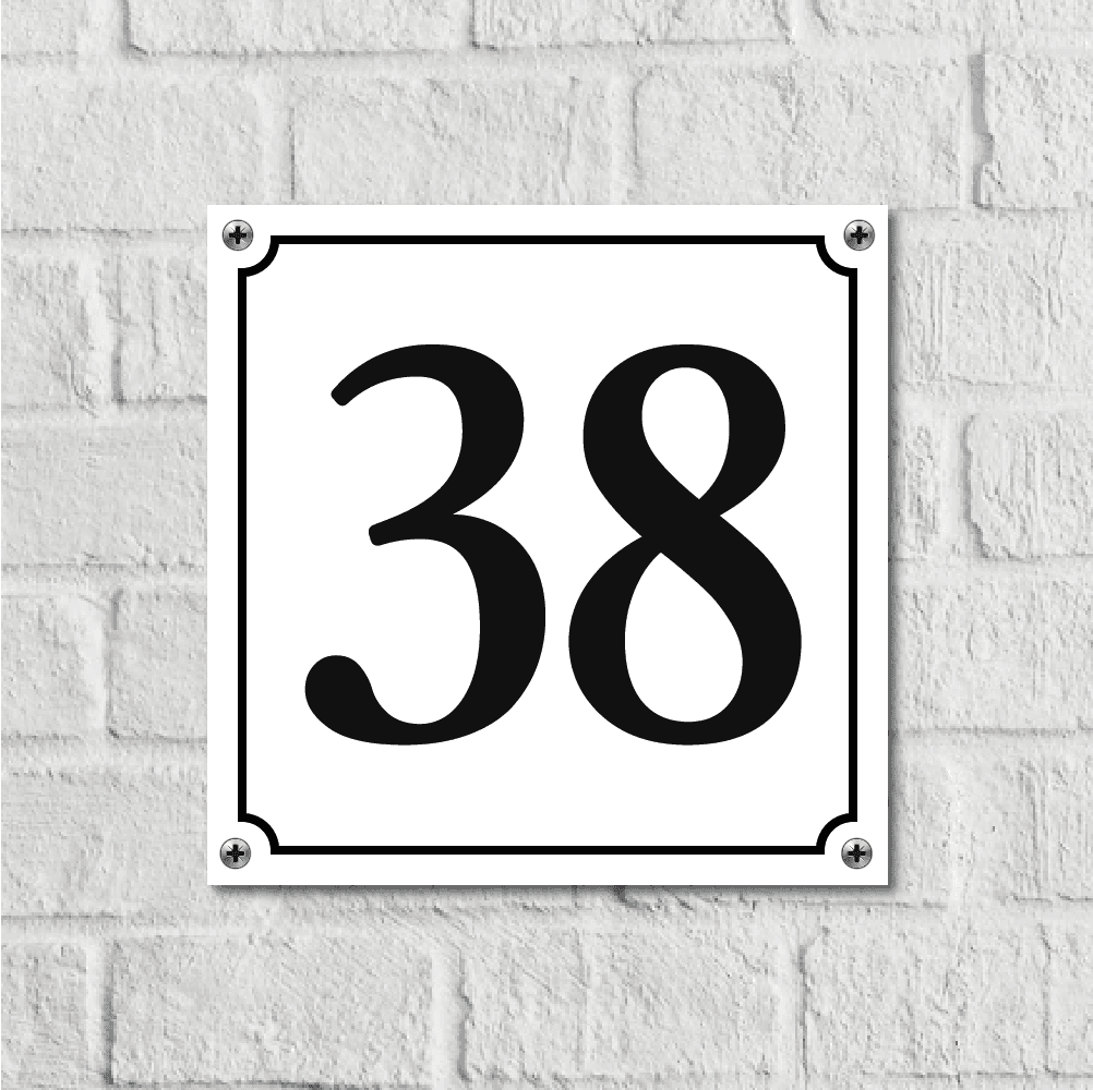 Huisnummerbord Wit Dibond Deluxe - Nummer 38 - incl. bevestiging