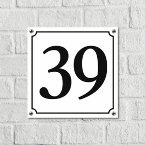 Huisnummerbord Wit Dibond Deluxe - Nummer 39 - incl. bevestiging