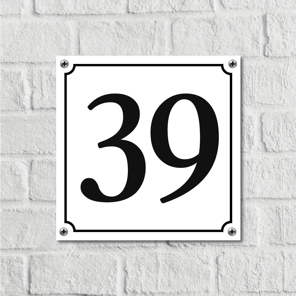 Huisnummerbord Wit Dibond Deluxe - Nummer 39 - incl. bevestiging