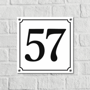 Huisnummerbord Wit Dibond Deluxe - Nummer 57 - incl. bevestiging