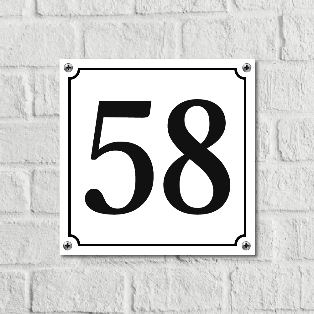 Huisnummerbord Wit Dibond Deluxe - Nummer 58 - incl. bevestiging