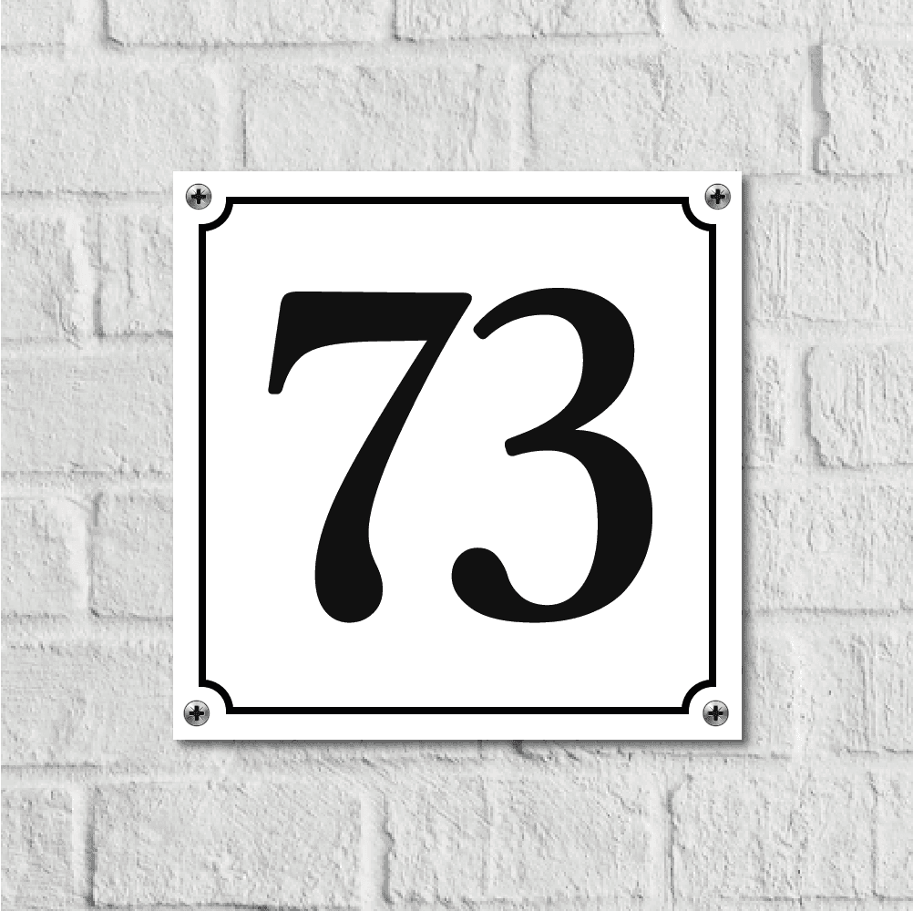Huisnummerbord Wit Dibond Deluxe - Nummer 73 - incl. bevestiging