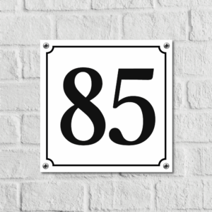 Huisnummerbord Wit Dibond Deluxe - Nummer 85 - incl. bevestiging