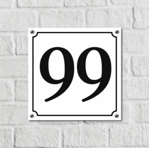 Huisnummerbord Wit Dibond Deluxe - Nummer 99 - incl. bevestiging