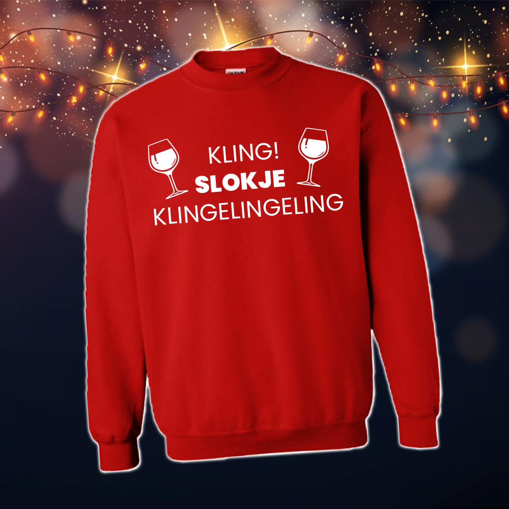 Foute Kersttrui Dames & Heren - Kersttrui met tekst "Kling! Slokje Klingelingeling"