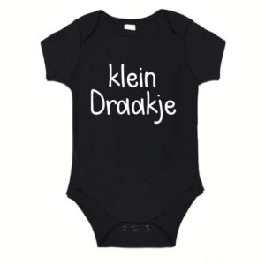Rompertje (zwart) met witte Tekst - Klein draakje