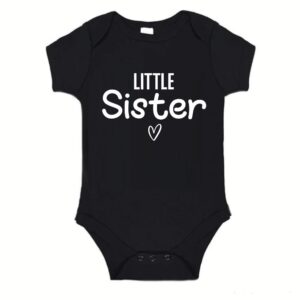 Rompertje (zwart) met witte Tekst - Little Sister met hartje - zwangerschapsaankondiging