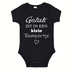 Rompertje (zwart) met witte Tekst - Geluk zit in een klein rompertje