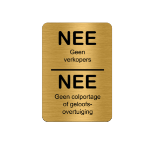 Brievenbusbordje Goud - Nee geen verkopers, NEE geen colportage - 5 x 8 cm - ronde hoeken - incl. 3M-tape