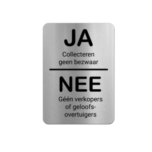 Brievenbusbordje RVS-look - JA collecteren, NEE geen verkopers - 5 x 8 cm - ronde hoeken - incl. 3M-tape