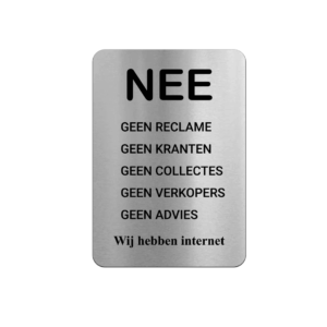 Brievenbusbordje RVS-look - NEE geen reclame, collectes en verkopers - 5 x 8 cm - ronde hoeken - incl. 3M-tape